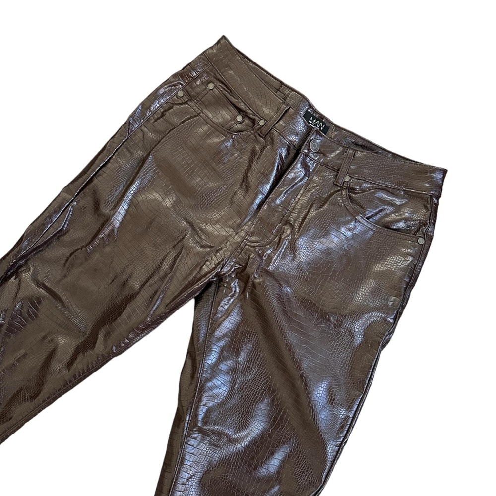 Men’s Faux Leather Pants, Brown, Pu Leather